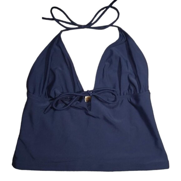 Vintage 2000s Black Y2K Sexy Swimsuit Tankini Halter Top Bust Tie Crop Top - Picture 2 of 4